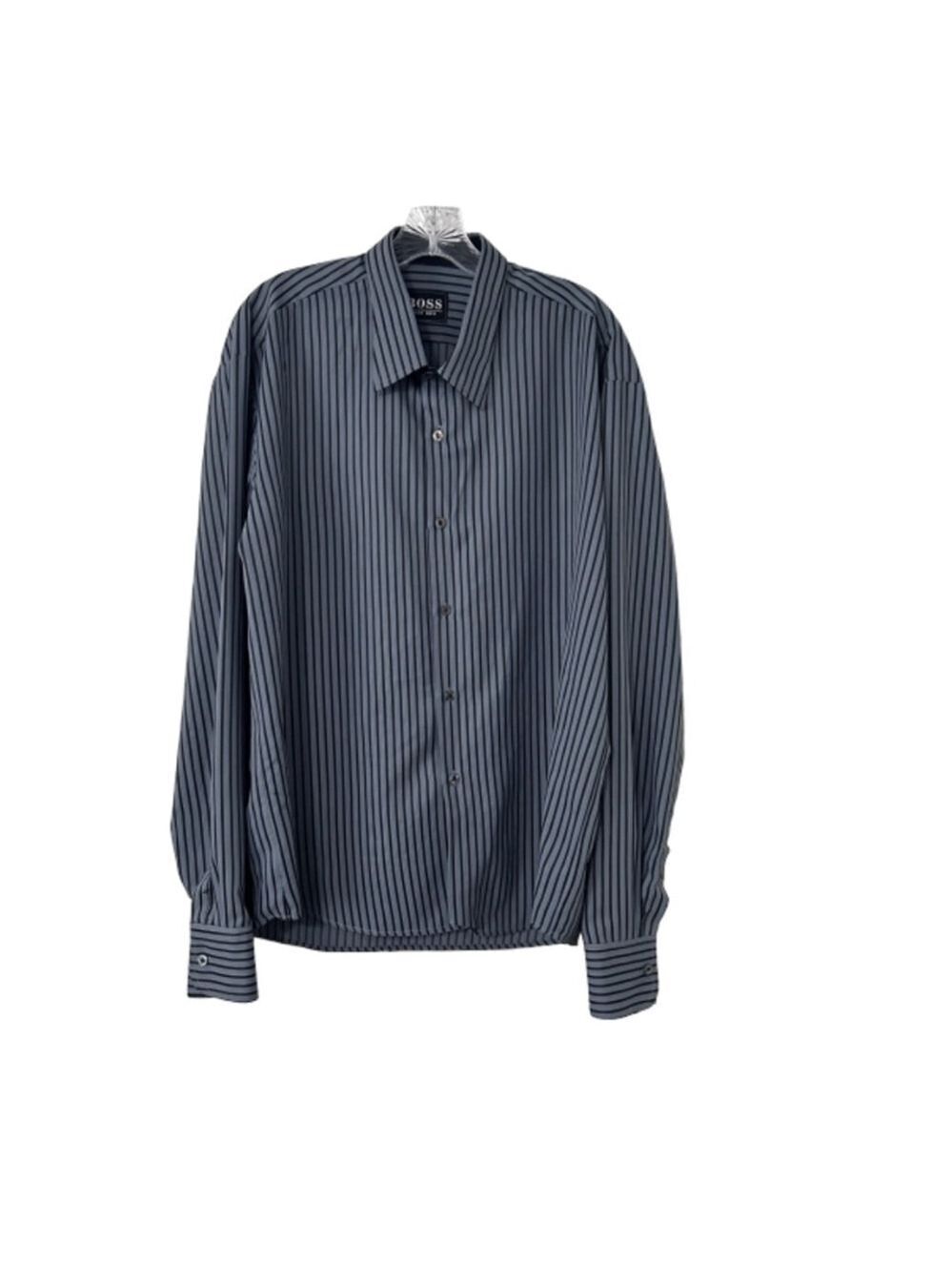 Men's Hugo Boss Striped Long Sleeve Button Down Shirt Gray, XL